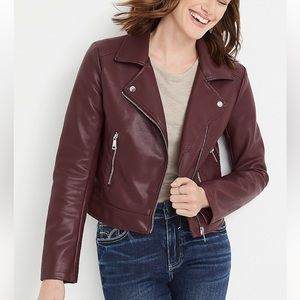 Vigoss Women’s Maroon Faux Leather Moto Jacket NWT